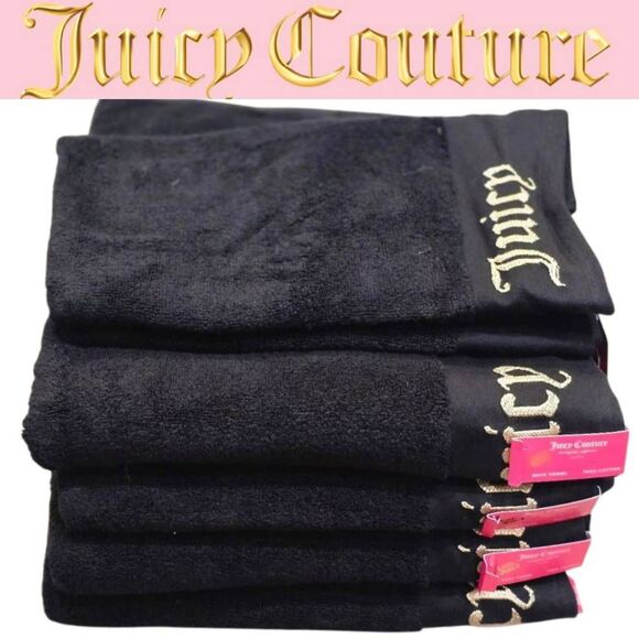 Juicy Couture Home Gold Signature Logo Etched Bath & Hand Towel Set - Picture 1 of 9